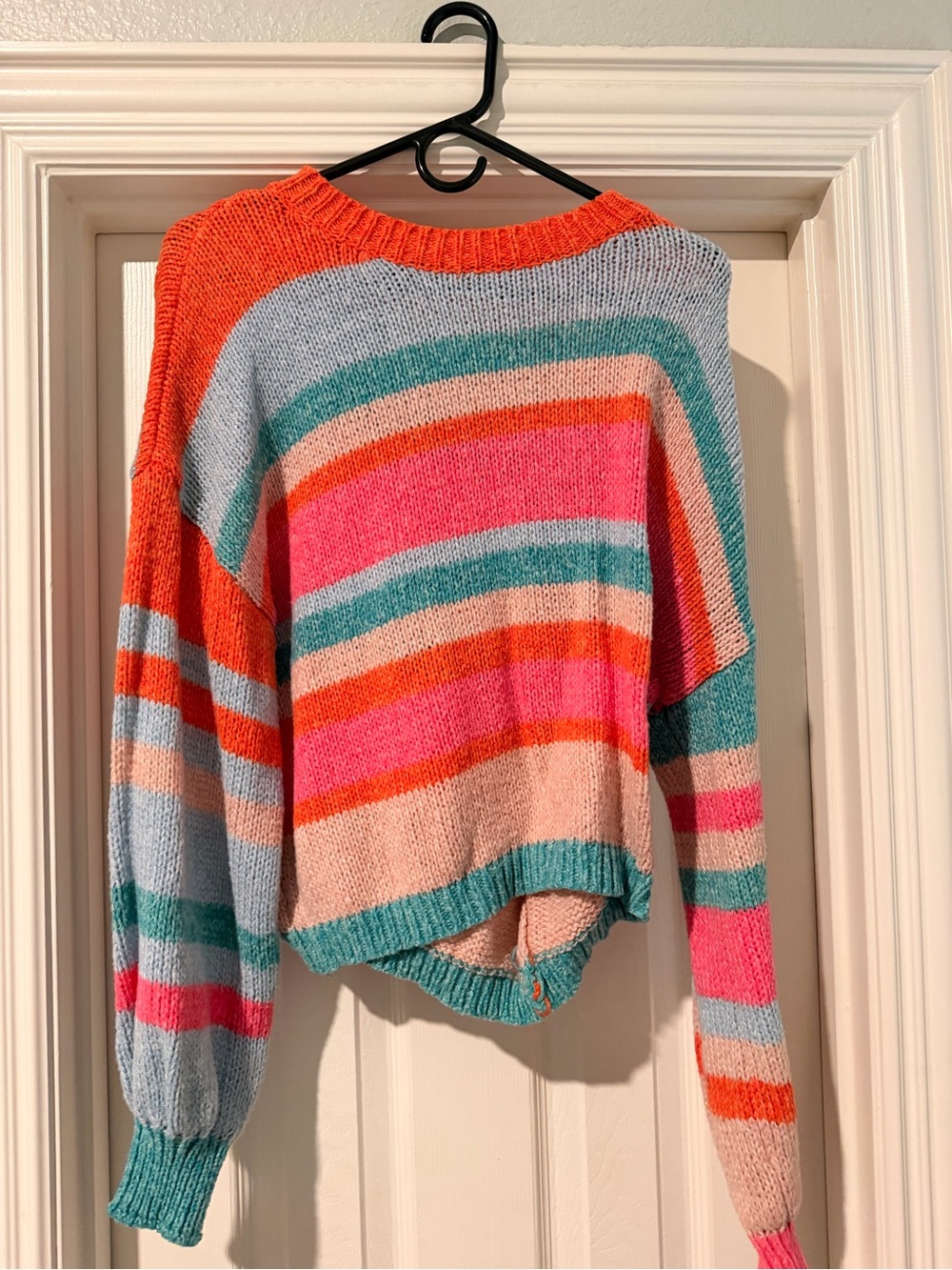 SHEIN Multicolor Striped Crewneck Sweater - Pink, Teal & Orange
